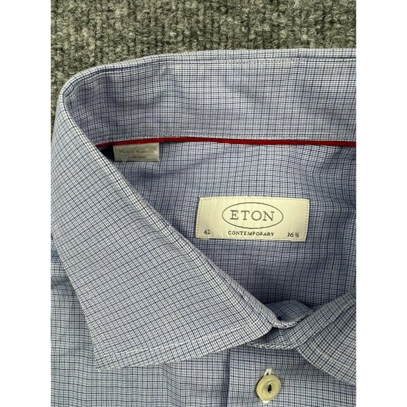 Eton Contemporary Long Sleeve Button Up Shirt Men's 42 (US 16.5) Blue Check - Picture 2 of 4